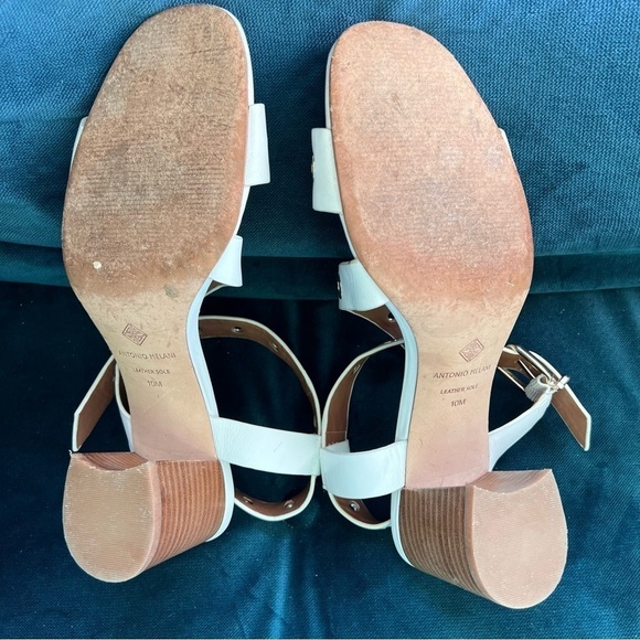 ANTONIO MELANI STACKED BLOCK HEEL ANKLE STRAP GROMMET SANDALS WHITE SIZE 10 - Picture 4 of 9